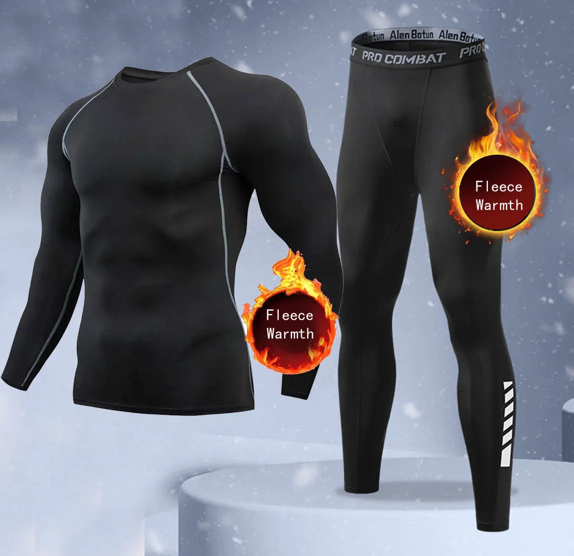 Thermal Long John - ชุดชั้นในกันหนาวสำหรับผู้ชายแบบ 2 ชิ้นใหม่ เสื้อชั้นในกันหนาวผ้าฟลีซ กางเกงลองจอห์นรัดรูป ชุดออกกำลังกายและชุดกีฬา