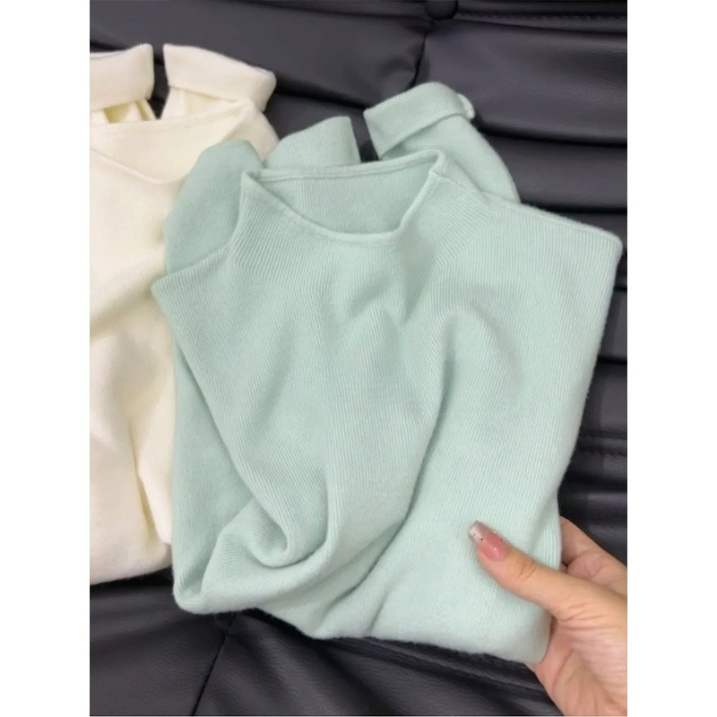Thermal Long John - เสื้อสเวตเตอร์ถักคอหงส์สำหรับผู้หญิง ดีไซน์หรูหรา ทรงเข้ารูป แขนยาว คอเต่าแบบอ่อนโยน เสื้อสวมหัวสำหรับฤดูใบไม้ร่วงและฤดูหนาว