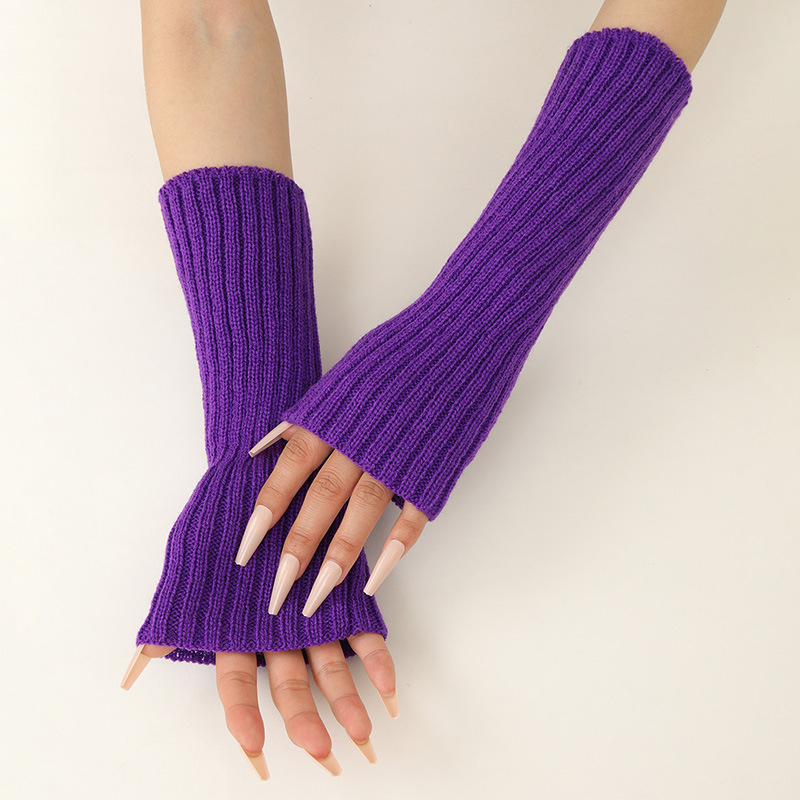 Thermal Long John - สาวสีสันอบอุ่นถักแขนแขนนุ่มยืดสบายๆยาว Fingerless ถุงมือ Lolita ตกแต่ง Mitten